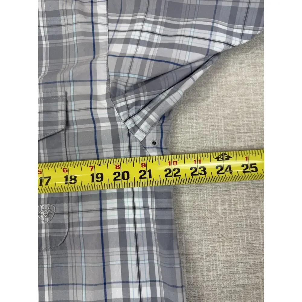 Ariat Pro Series Western Shirt Men’s Medium Gray Plaid Pearl Snap Long Sleeve